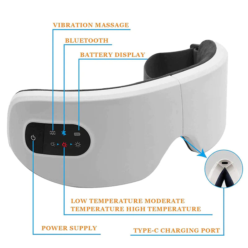 4D Electric Smart Eye Massager – Bluetooth-Enabled Heated Vibration Therapy for Dark Circles & Tired Eyes
