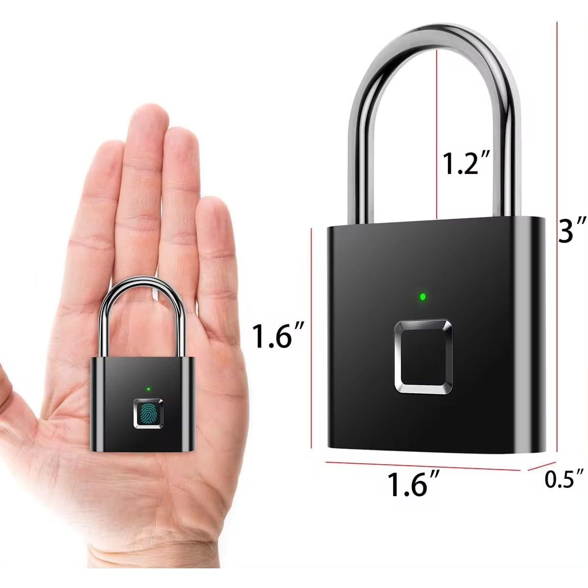 Portable Fingerprint Padlock USB Rechargeable Lithium Battery Waterproof Durable Zinc Alloy Lockbody
