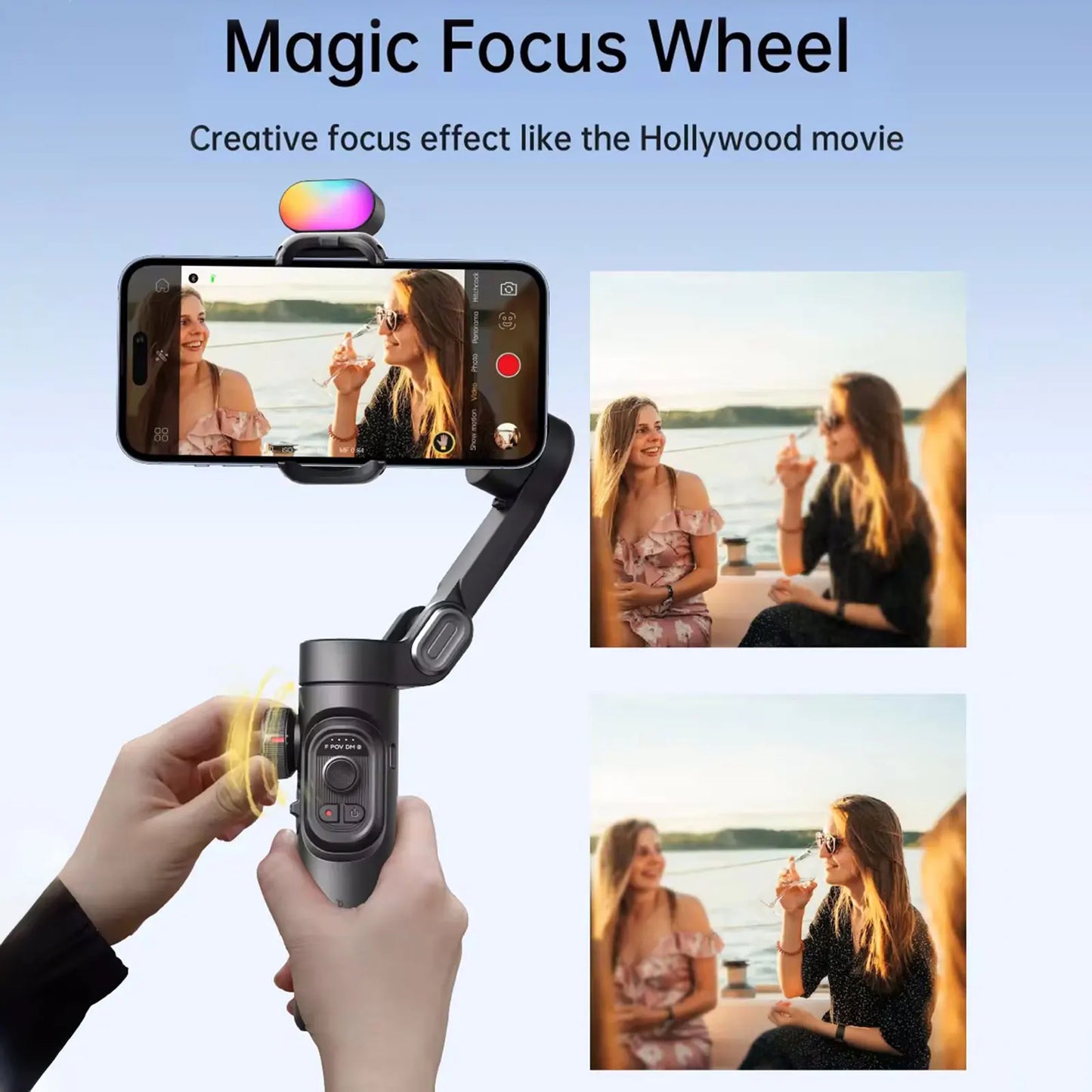 Smart XE 3-Axis Rotating Gimbal Stabilizer Kit with Magnetic Fill Light – Foldable Stabilizer for Smooth iPhone & Android Video Recording