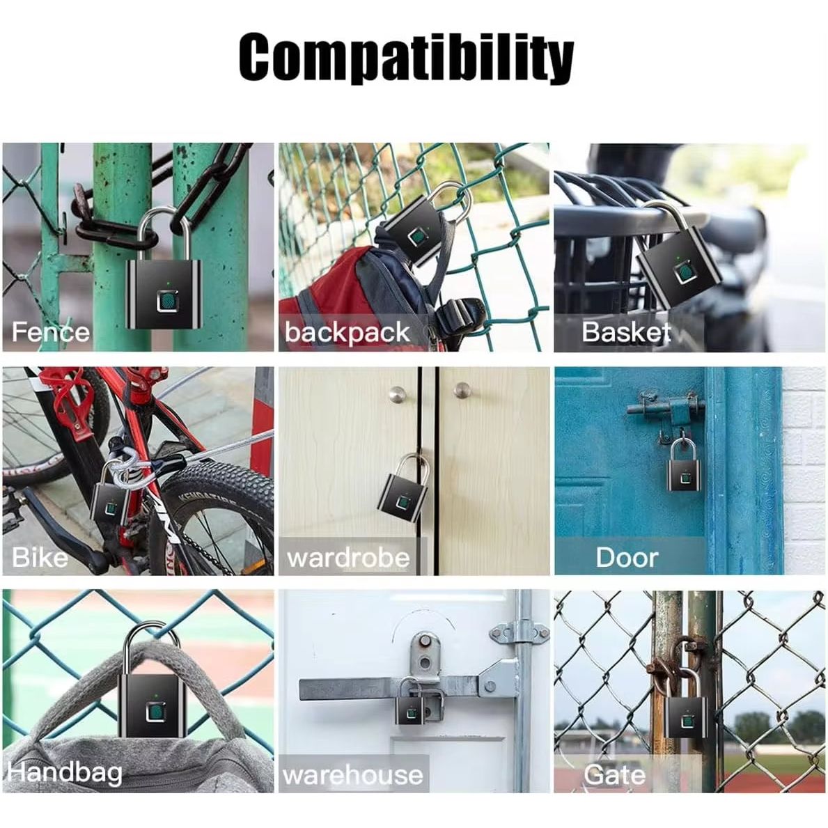 Portable Fingerprint Padlock USB Rechargeable Lithium Battery Waterproof Durable Zinc Alloy Lockbody