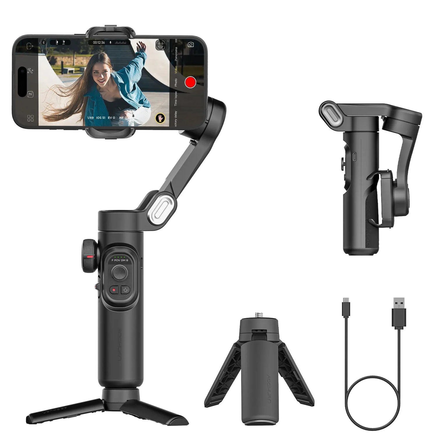 Smart XE 3-Axis Rotating Gimbal Stabilizer Kit with Magnetic Fill Light – Foldable Stabilizer for Smooth iPhone & Android Video Recording