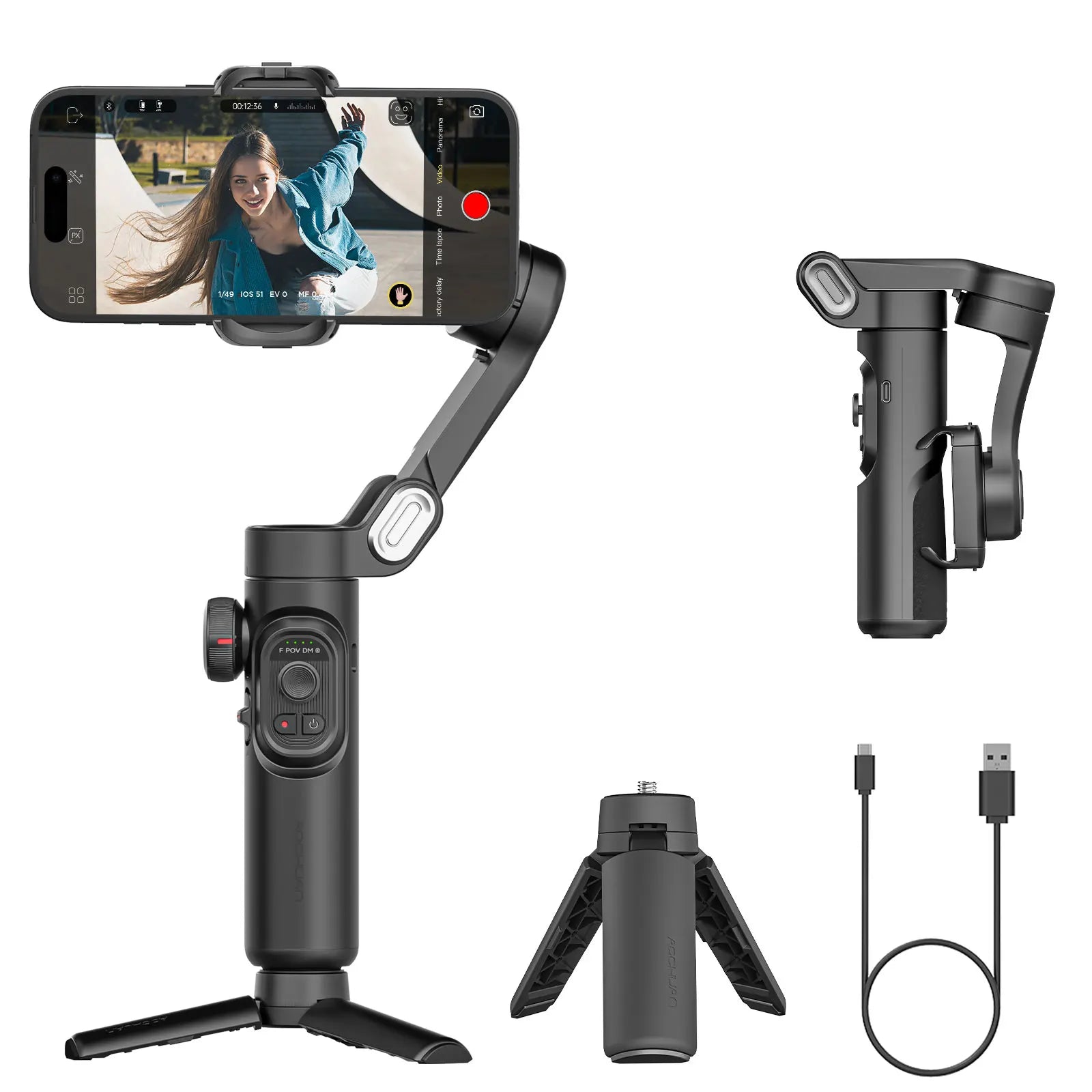 Smart XE 3-Axis Rotating Gimbal Stabilizer Kit with Magnetic Fill Light – Foldable Stabilizer for Smooth iPhone & Android Video Recording