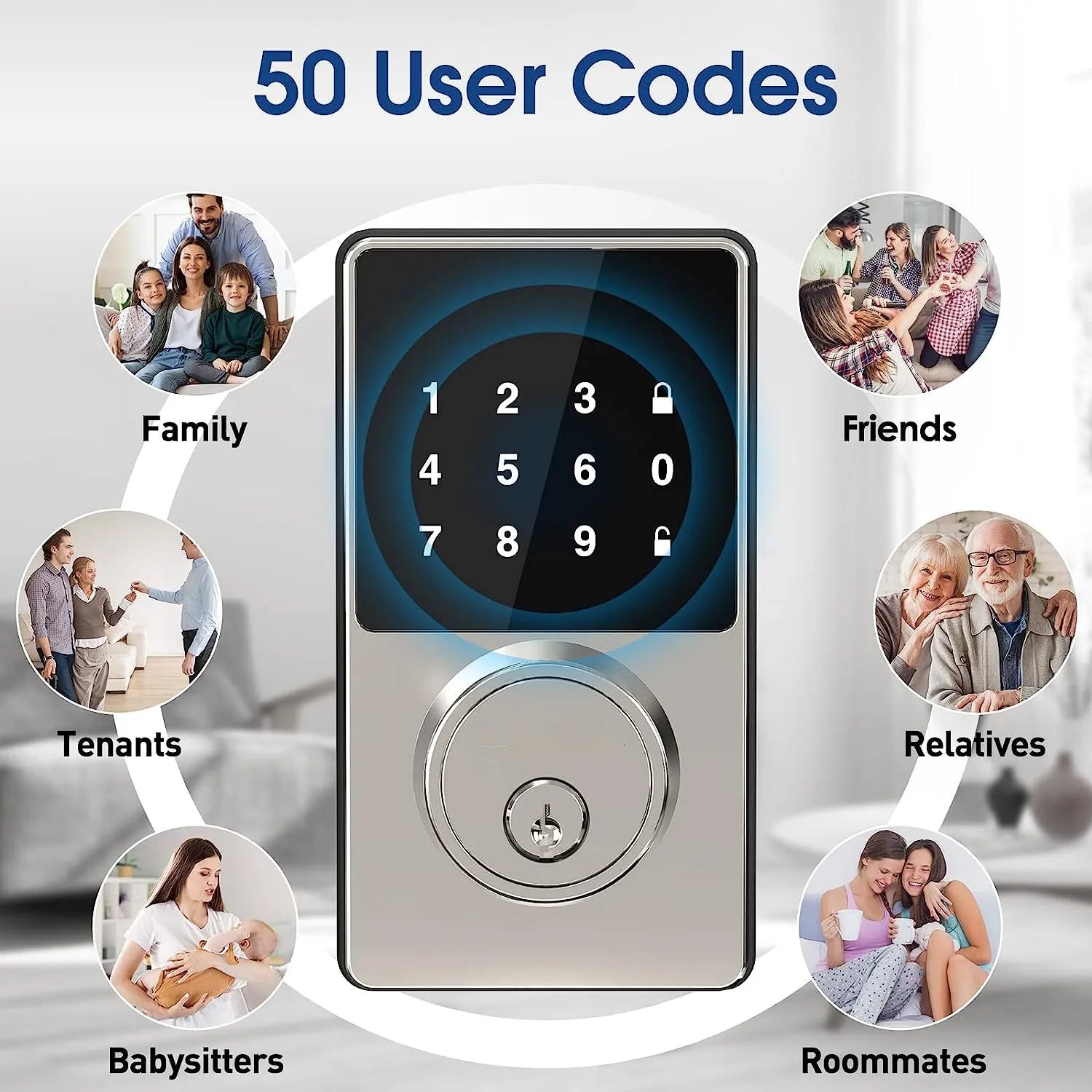 Smart Lock with Password, Keyless Entry Door Lock with Touchscreen Keypads, Easy to Install, App Unlock, 50 User Codes