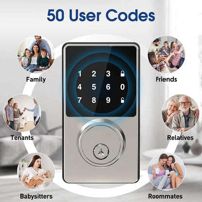 Smart Lock with Password, Keyless Entry Door Lock with Touchscreen Keypads, Easy to Install, App Unlock, 50 User Codes