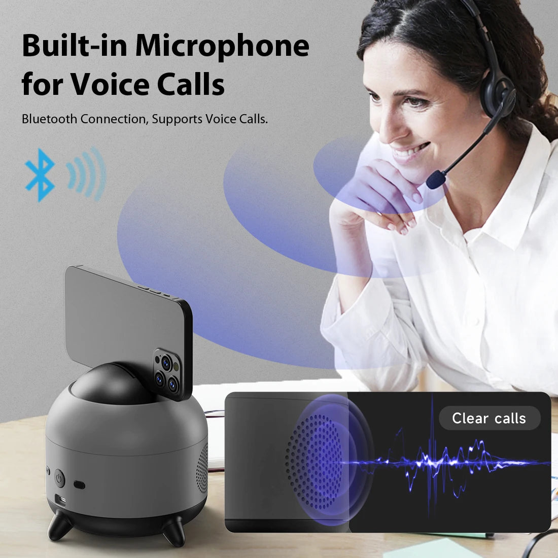 Smart Auto Face Track Phone Holder, 360° Rotation AI Follow-Up Video Gimbal Stabilizer Tripod Bluetooth Speaker for Tiktok Live