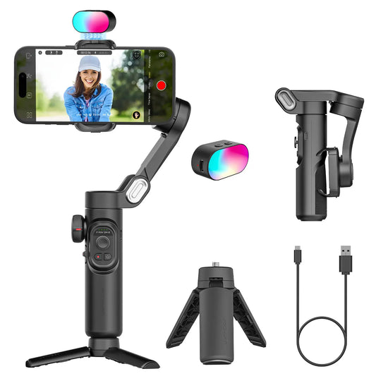 Smart XE 3-Axis Rotating Gimbal Stabilizer Kit with Magnetic Fill Light – Foldable Stabilizer for Smooth iPhone & Android Video Recording