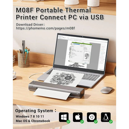 Phomemo M08F Portable Thermal Printer – Wireless Bluetooth, A4 Size, Compatible with Smartphones & PCs