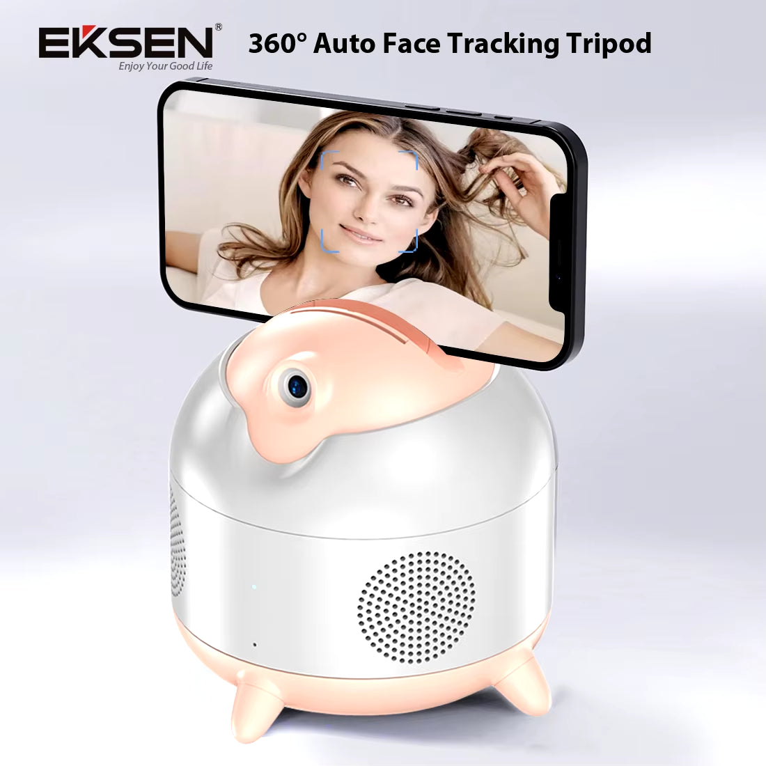 Smart Auto Face Track Phone Holder, 360° Rotation AI Follow-Up Video Gimbal Stabilizer Tripod Bluetooth Speaker for Tiktok Live